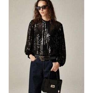 NWT J. Crew Sz S Mockneck Sequin Top in Black